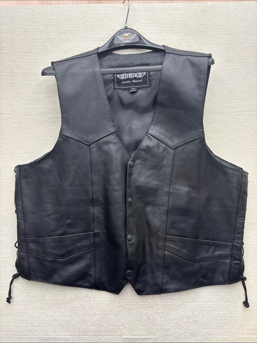 Unik Black Leather Motorcycle Vest 50